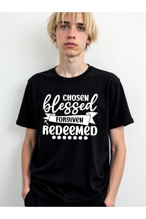 Chosen Blessed Forgiven Redeemed men's comfort colors tshirt black elegantly funny Everyday and weekend wear Funny Unisex Shirt Cotton tshirts