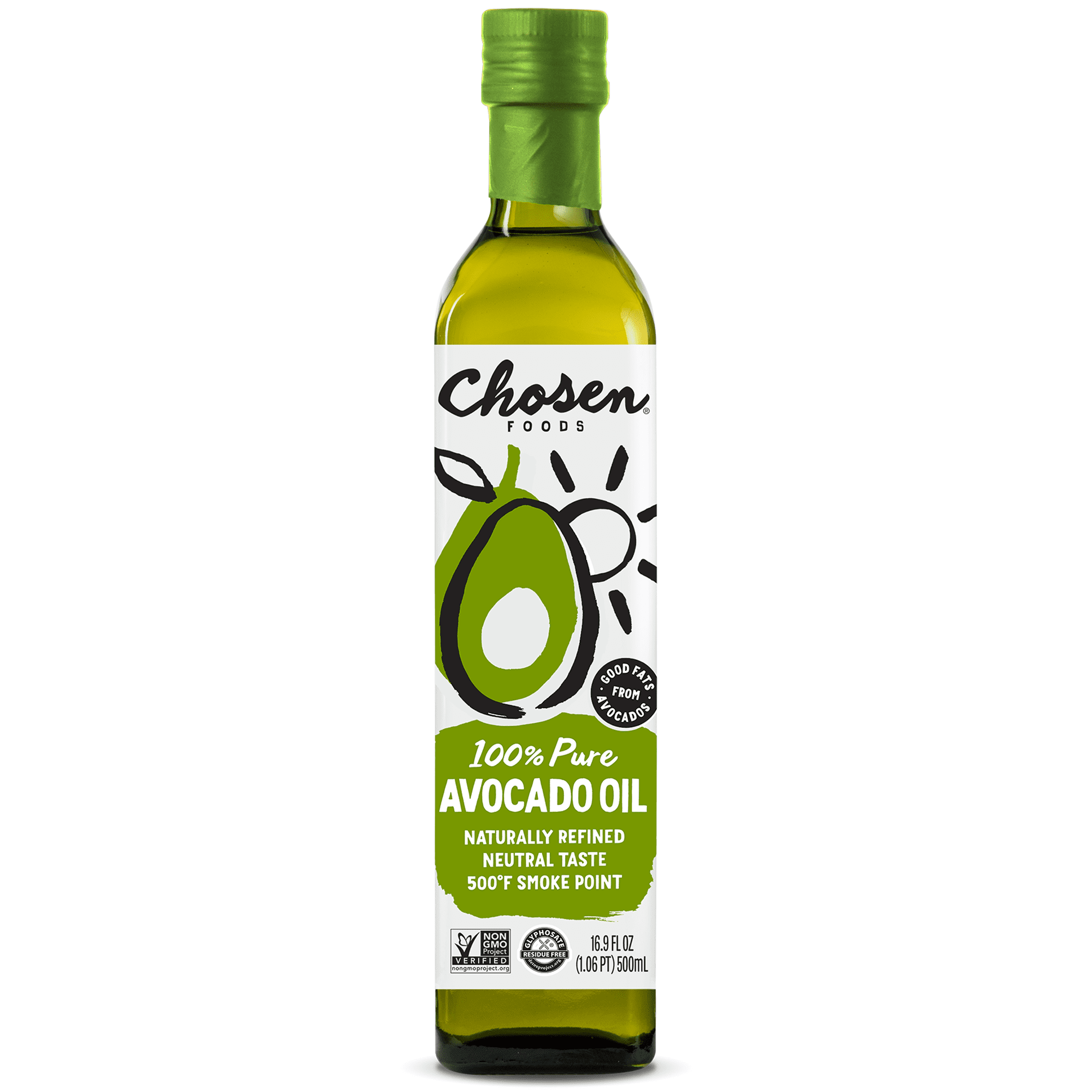 Chosen Foods 100 Pure Avocado Oil, 16.9 floz Glass Bottle, NonGMO