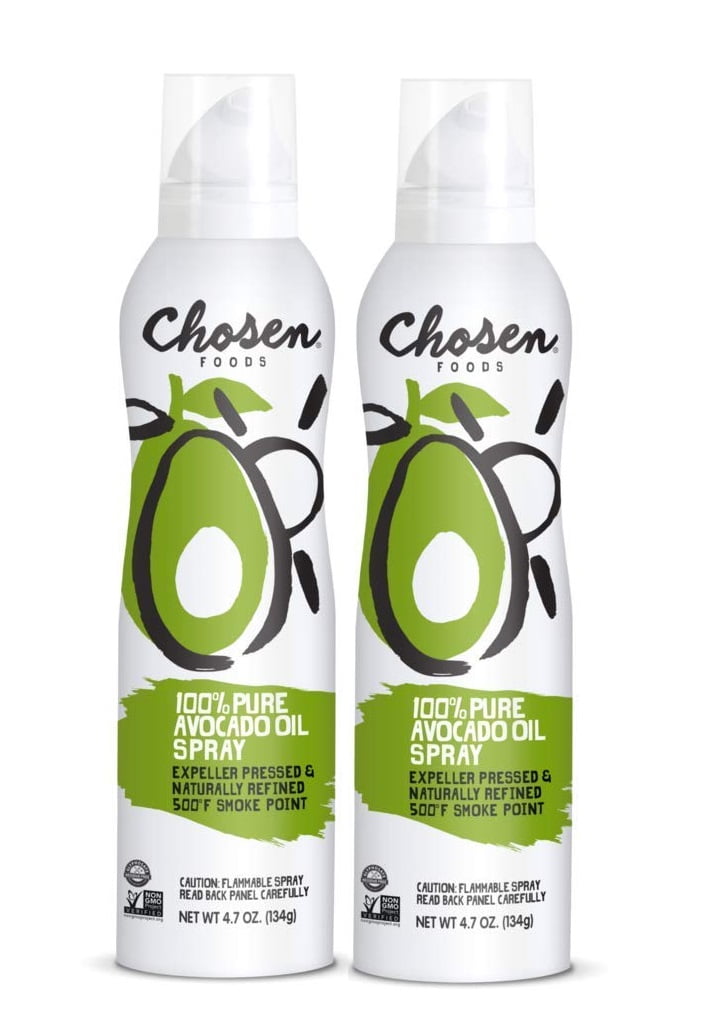Chosen Foods 100% Pure Avocado Oil Spray 4.7 oz. (2 Pack), Non-GMO, 500°F Smoke Point, Propellant-Free, Air Pressure Only for High-Heat Cooking, Baking and Frying
