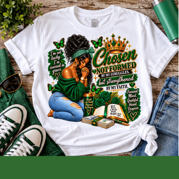 Chosen Not Formed by My Struggles, Strengthened by My Faith, Inspirational Christian Apparel Heat Transfers, Ready to Press, 8 x 8 Inches, 3-Pack