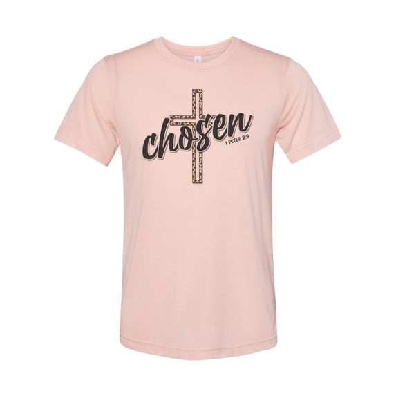 Chosen Shirt, Chosen Leopard, Cross Shirt, Jesus, Christian Shirts, Jesus Shirt, Godly Apparel, Christian T-shirt, Soli Deo Gloria, Messiah, Peach, SMALL