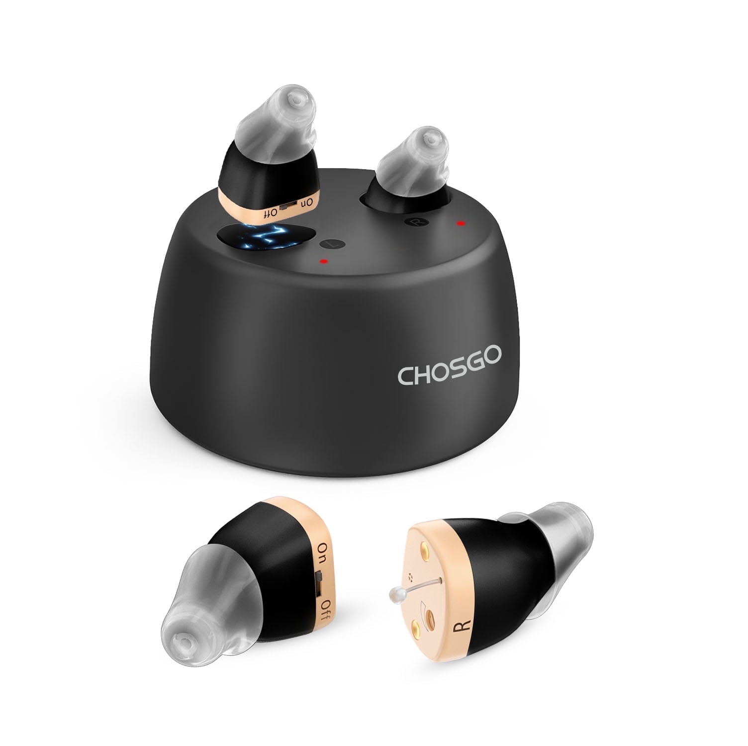 Chosgo K19 Rechargeable Personal Sound Amplifier with Portable Charging Case,Hearing Aids for Seniors with Noise Cancelling(Black)