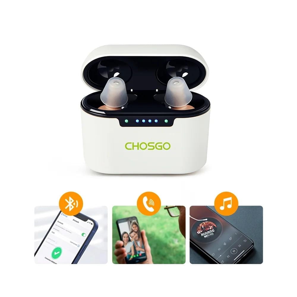 OTC Bluetooth Hearing Aids for Seniors with Music Streaming & Phone Calls,Beige,Chosgo K23