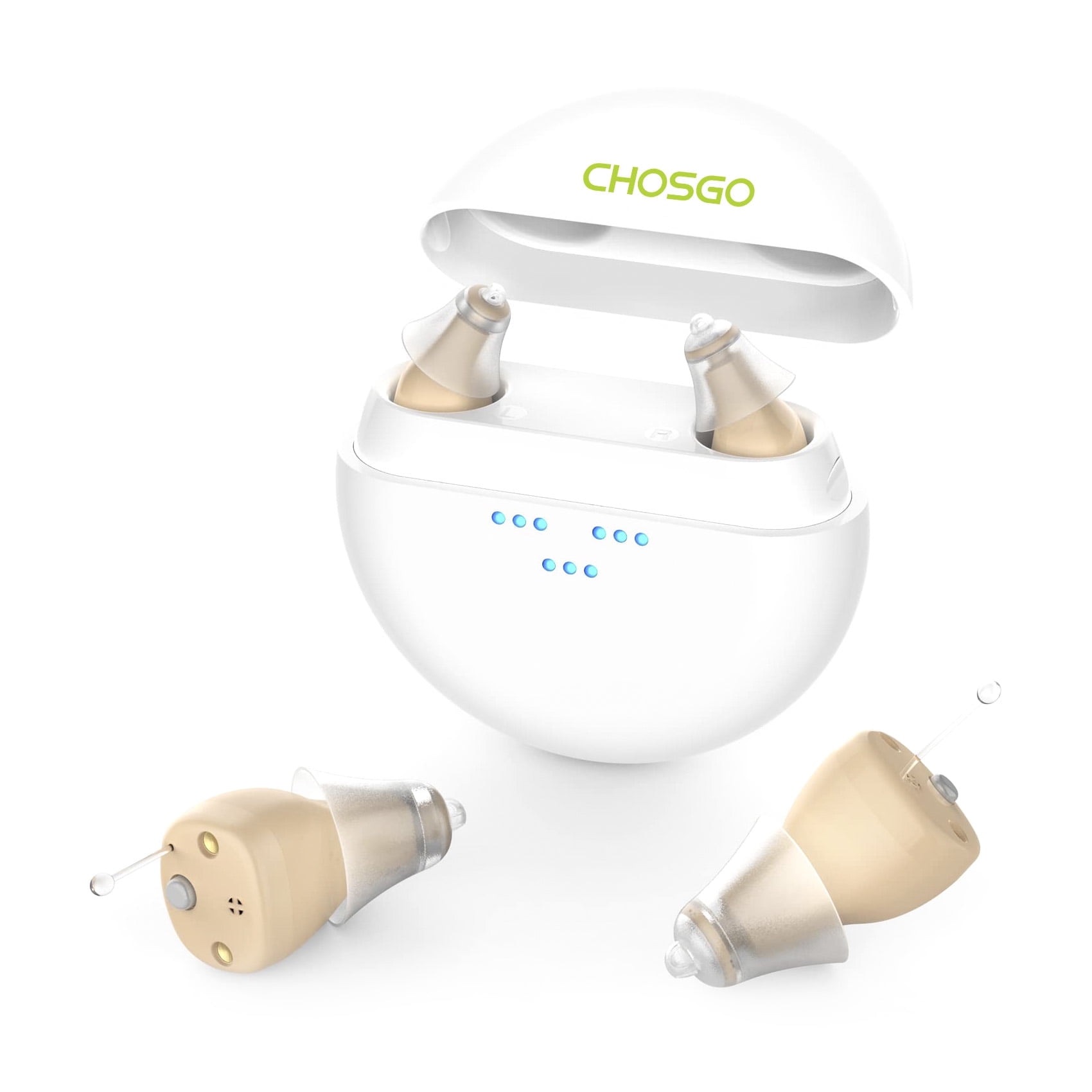 Chosgo K419 Rechargeable CIC Hearing Aids for Seniors with Noise Cancelling, Digital Hearing Amplifiers with 12-Channel, Mini Personal Sound Amplifier for Ear with Portable Charging Case(Beige)