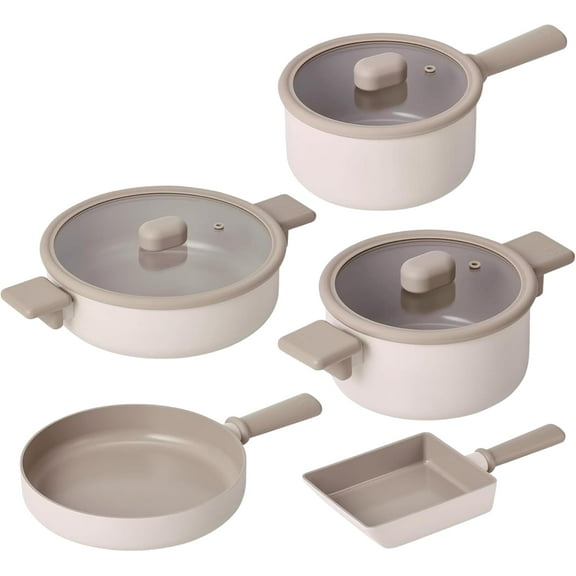 Chou Chou Kitchen Essential 8-Pieces Pot and Pan Set, Healthy Cooking Ceramic Coating Kitchenware, Induction Compatible Cookware, Made in Korea