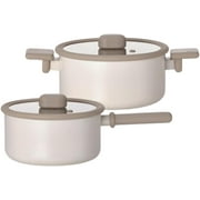 Chou Chou Kitchen Essential 4-Pieces Cookware Set with Lid, Healthy Cooking Ceramic Coating 8 Pot, 7 Saucepan, Induction Compatible Kitchenware, Made in Korea