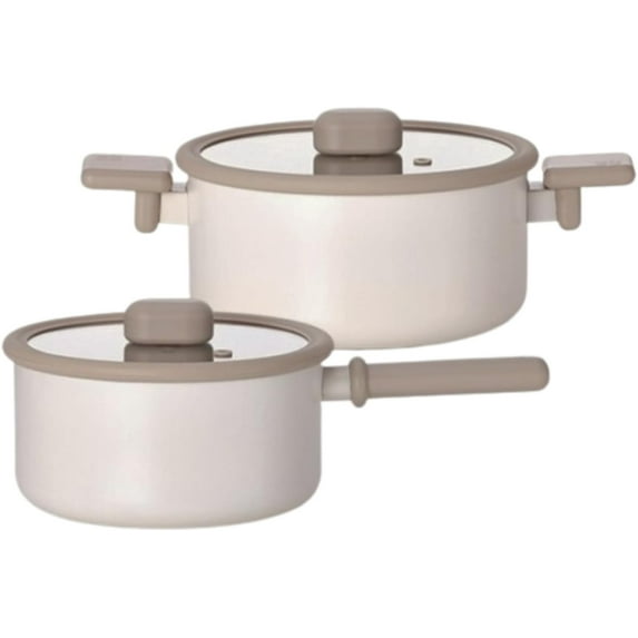 Chou Chou Kitchen Essential 4-Pieces Cookware Set with Lid, Healthy Cooking Ceramic Coating 8" Pot, 7" Saucepan, Induction Compatible Kitchenware, Made in Korea