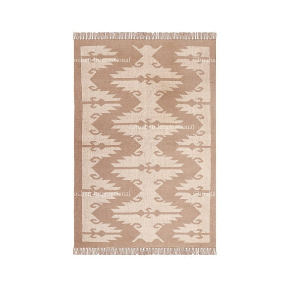 Chouhan Rugs Kilim Rug Wool Jute Rug, Bohemian Rugs, Jute Rug Wool Rug, Kilim Dhurri Wool and Jute Rug Handmade, Kilim Dhurrie Rug, Traditional Indian Wool Jute Rugs ( 5x8 Ft ) (KILM- 2)