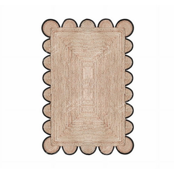 Chouhan Rugs Natural Jute Black Scalloped Rug Bohemian Rug Decor Rug Handwoven Rug Custom Rug Decorative Rug