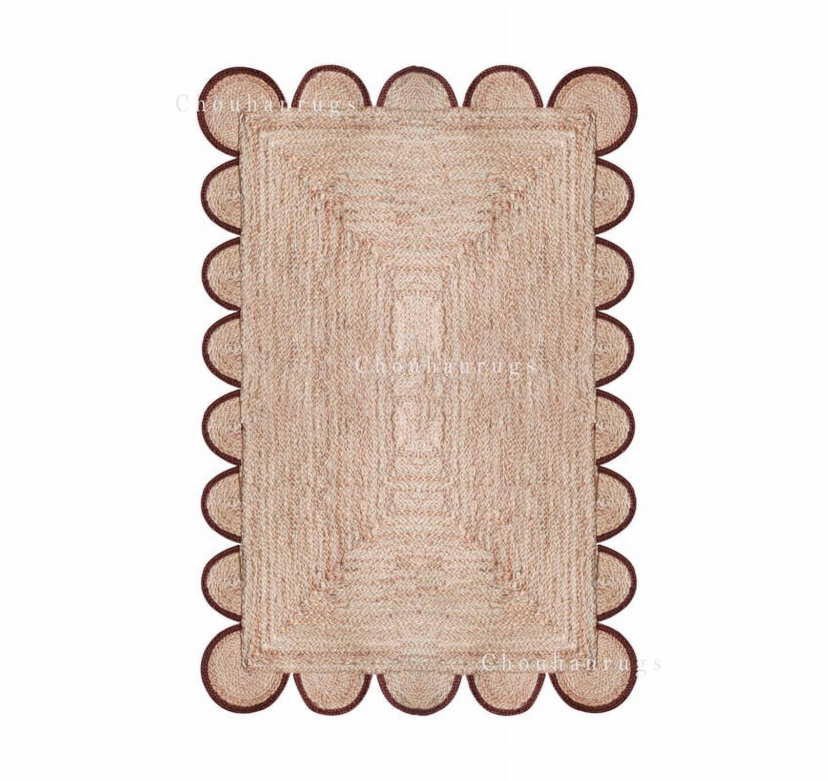 Chouhan Rugs Natural Jute Brown Scalloped Rug Bohemian Rug Decor Rug ...