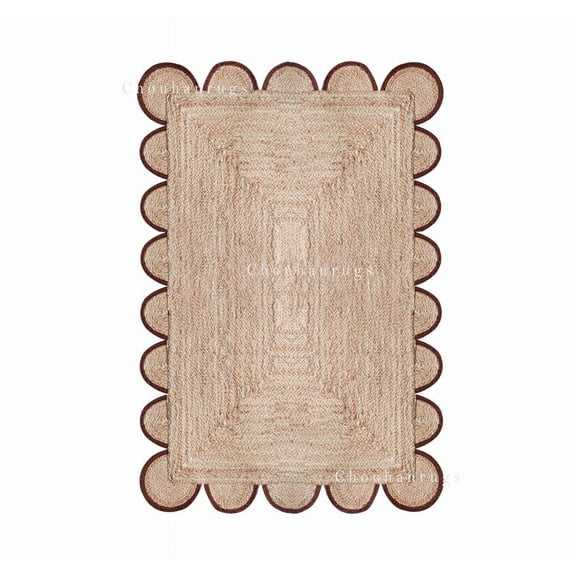 Chouhan Rugs Natural Jute Brown Scalloped Rug Bohemian Rug Decor Rug Handwoven Rug Custom Rug Decorative Rug