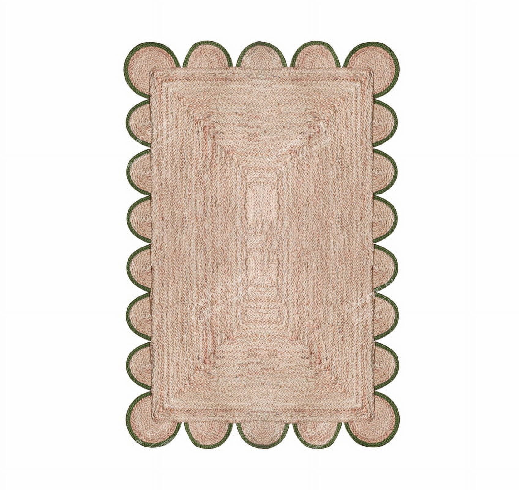 Chouhan Rugs Natural Jute Green Scalloped Rug Bohemian Rug Decor Rug Handwoven Rug Custom Rug Decorative Rug