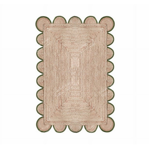 Chouhan Rugs Natural Jute Green Scalloped Rug Bohemian Rug Decor Rug Handwoven Rug Custom Rug Decorative Rug