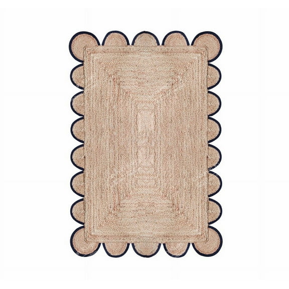 Chouhan Rugs Natural Jute Navy Scalloped Rug Bohemian Rug Decor Rug Handwoven Rug Custom Rug Decorative Rug