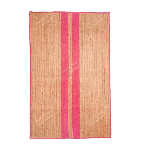 Chouhan Rugs Natural Jute Pink Lined Rug Bohemian Rug Decor Rug Handwoven Rug Custom Rug Decorative Rug