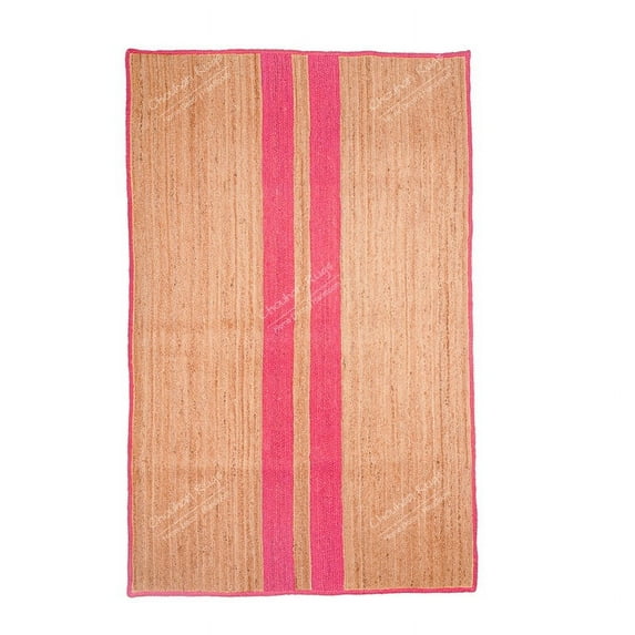 Chouhan Rugs Natural Jute Pink Lined Rug Bohemian Rug Decor Rug Handwoven Rug Custom Rug Decorative Rug