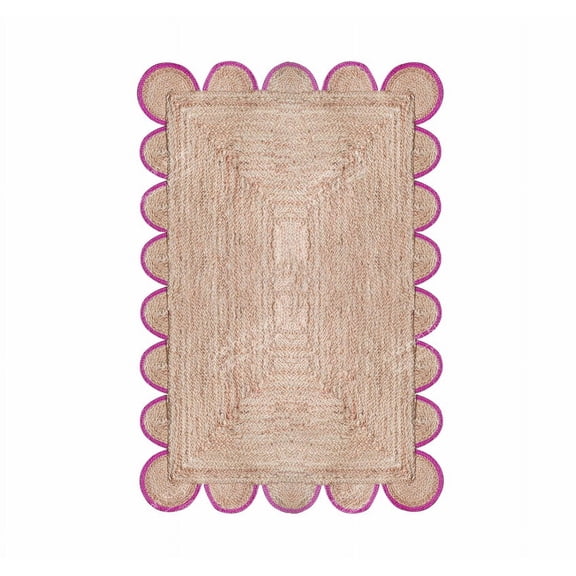 Chouhan Rugs Natural Jute Pink Scalloped Rug Bohemian Rug Decor Rug Handwoven Rug Custom Rug Decorative Rug