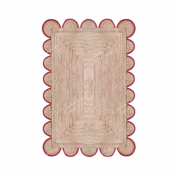 Chouhan Rugs Natural Jute Red Scalloped Rug Bohemian Rug Decor Rug Handwoven Rug Custom Rug Decorative Rug