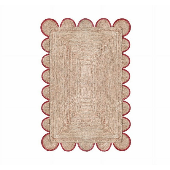 Chouhan Rugs Natural Jute Red Scalloped Rug Bohemian Rug Decor Rug Handwoven Rug Custom Rug Decorative Rug