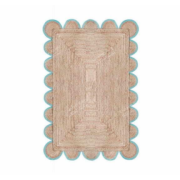 Chouhan Rugs Natural Jute Turquoise Scalloped Rug Bohemian Rug Decor Rug Handwoven Rug Custom Rug Decorative Rug