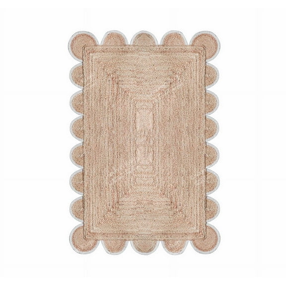 Chouhan Rugs Natural Jute White Scalloped Rug Bohemian Rug Decor Rug Handwoven Rug Custom Rug Decorative Rug