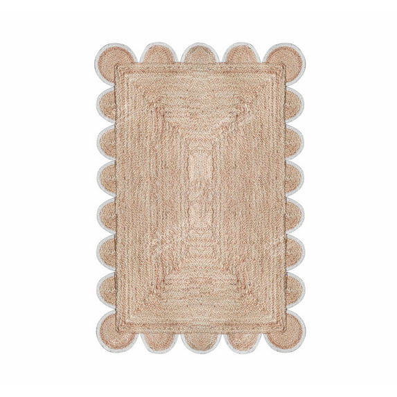 Chouhan Rugs Natural Jute White Scalloped Rug Bohemian Rug Decor Rug Handwoven Rug Custom Rug Decorative Rug