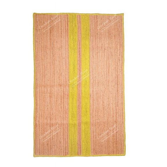 Chouhan Rugs Natural Jute Yellow Lined Rug Bohemian Rug Decor Rug Handwoven Rug Custom Rug Decorative Rug