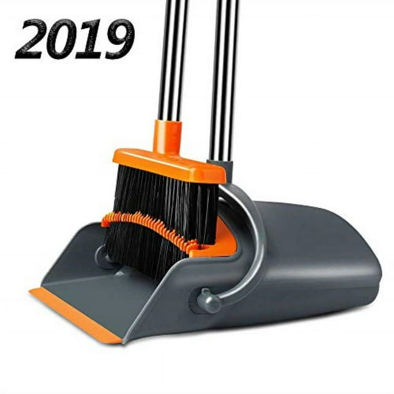 Broom and Dustpan Set - Upright Dustpan and Broom Combo Set - Self Cleaning  with Dustpan Teeth Standing Dust Pan for Home Kitchen Easy Assembly