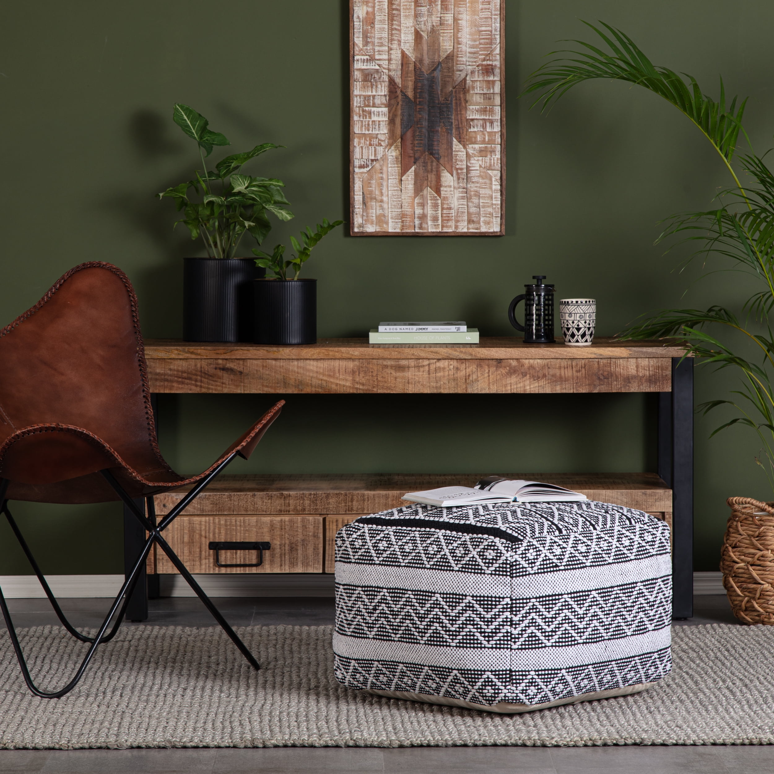 Chouteau 22" Square Pouf Ottoman Black & Ivory