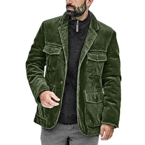 Chouyatou Men's Vintage Corduroy Notched Lapel Button Down Business Blazer Jacket Sport Coat