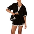 thumbnail image 1 of Chouyatou Women's 2 Piece Outfits Lounge Sets Short Sleeve Button Down Shirt and Shorts Sleepwear Pajama Sets, 1 of 5