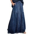 thumbnail image 1 of Chouyatou Women's Casual Elastic Waist Frayed Hem a-Line Distressed Hippie Long Maxi Denim Skirt with Pockets(Dark Blue,Medium), 1 of 2