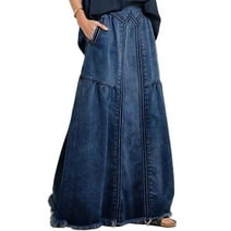 CHYYCNYCH Women's Distressed Hippie Long Denim Skirt Casual Elastic ...