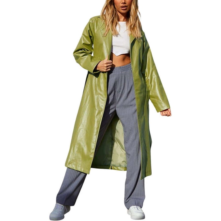 Chouyatou Women's Casual Lapel Open Front Pu Faux Leather Long