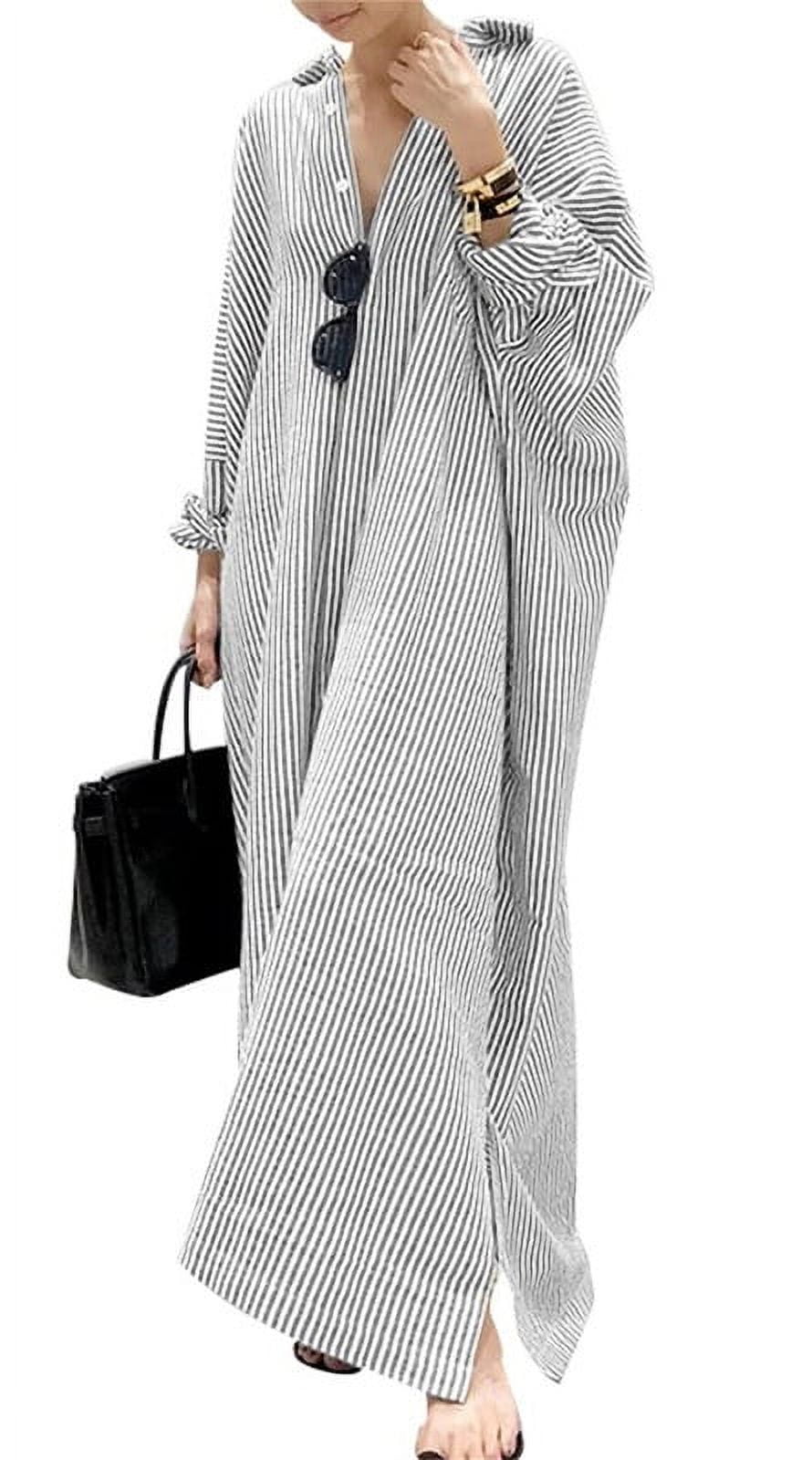 Chouyatou Women's Casual Long Sleeve Button Down Loose Striped Cotton ...