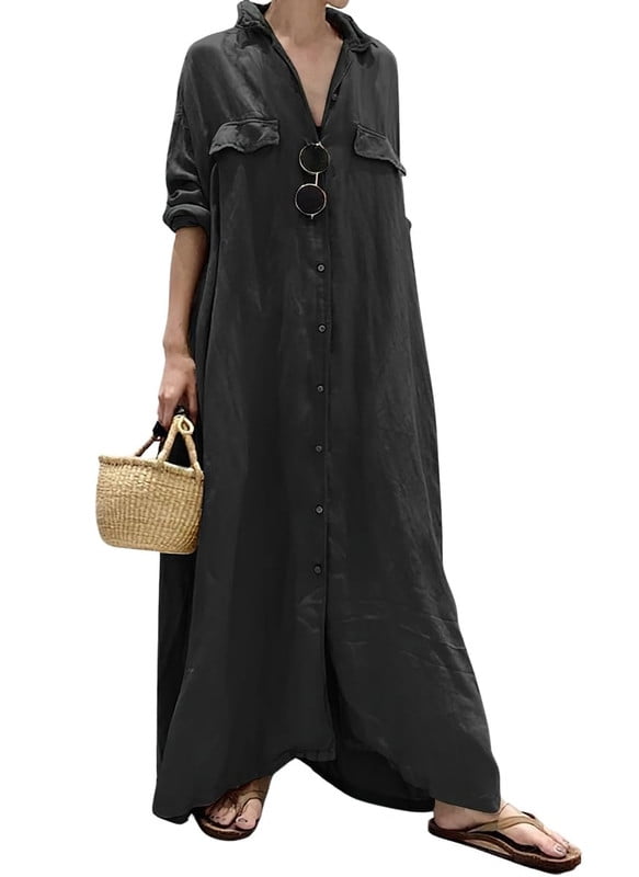 Women's Casual Loose Fit Shirt Dress | Long Sleeves