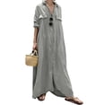 thumbnail image 1 of Chouyatou Women's Casual Long Sleeve Maxi Shirt Dress Loose Fit Cotton Button Down Swing Long Dress, 1 of 3