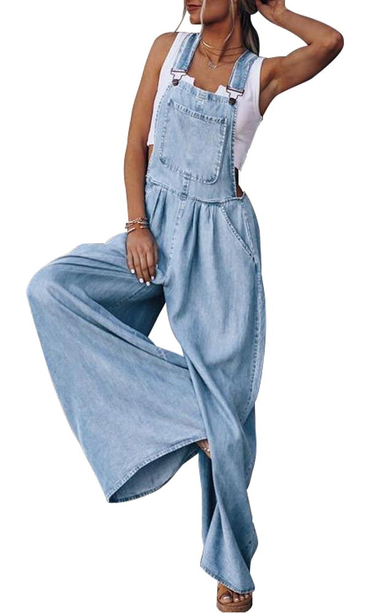 Adjustable Tie Straps Wide Leg Denim Overalls main image 0