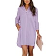 thumbnail image 1 of Chouyatou Women's Casual Loose Fit Long Sleeve Solid Striped Button Down Shirts Dresses, 1 of 3