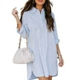 thumbnail image 1 of Chouyatou Women's Casual Loose Fit Long Sleeve Solid Striped Button Down Shirts Dresses, 1 of 7