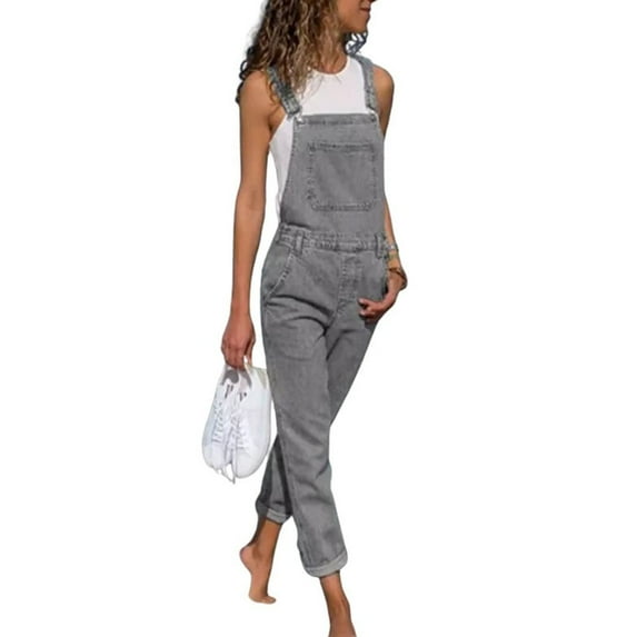 Chouyatou Women's Casual Slim Fit Adjustable Straps Solid Denim Bib Skinny Jeans Pants Overalls Jumpsuits