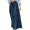 thumbnail image 1 of Chouyatou Women's Casual Tie Knot Denim Pant High Waist Wide Leg Dressy Jean Pants Palazzo Culottes with Pockets, 1 of 3