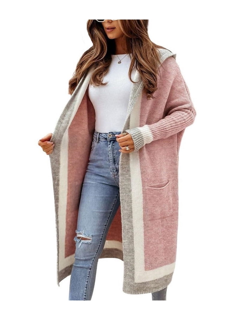 Women’s Striped Hooded Cardigan Jacket - Button Down Coatigan With Pockets, Long Length