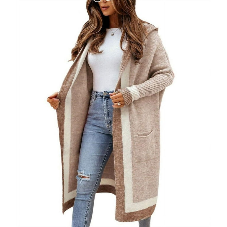 Long sweater with hood and pockets discount