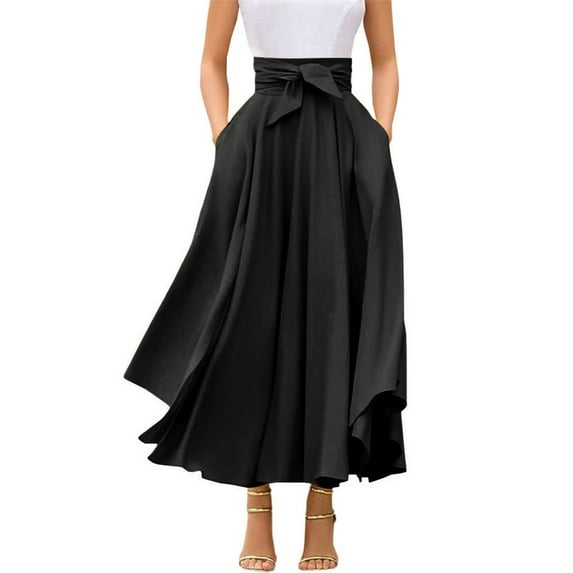 Chouyatou Women's Elegant High Waisted Side Slit Irregular Bohemian Maxi Skirt with Pockets
