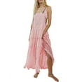 thumbnail image 1 of Chouyatou Women's Laced Embroidered Tulle Bib Dress Casual Loose Adjustable Straps Maxi Dress(Pink,S), 1 of 4