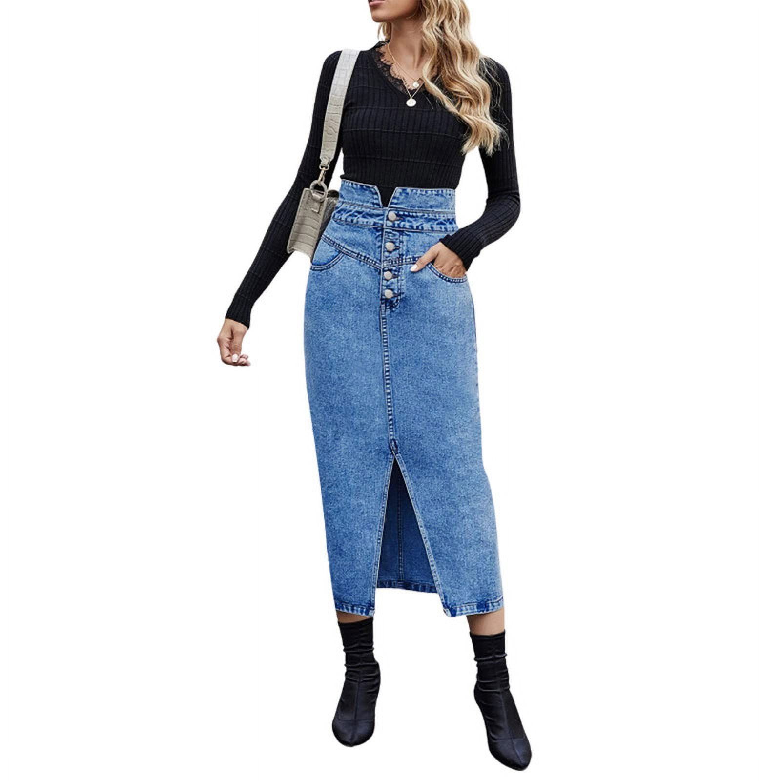 High-Waisted Slit Denim Skirt