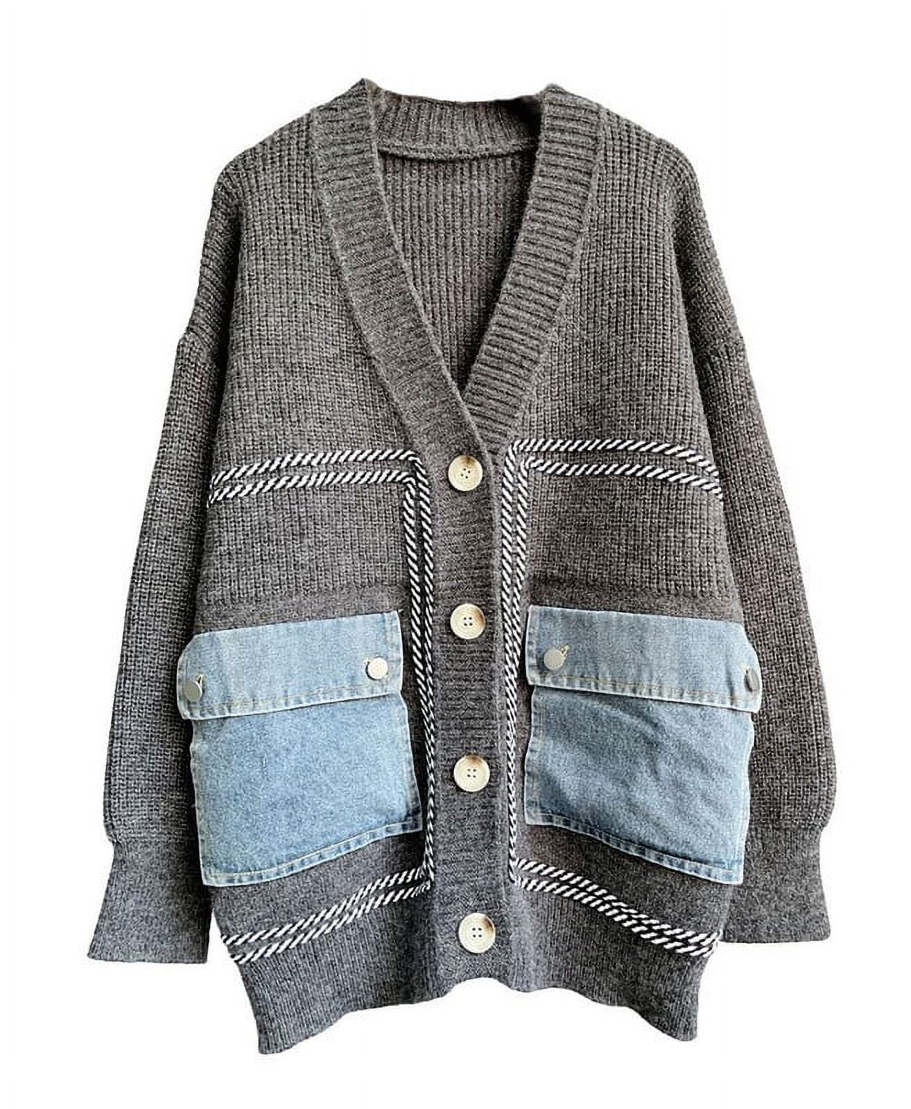 Chouyatou Women s Open Front Cardigan Oversized Button Down Denim