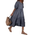 thumbnail image 1 of Chouyatou Women's Retro Lantern Puff Sleeve Plaid Dress Gingham Swing Tiered Midi Long Dress, 1 of 4