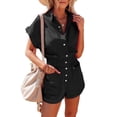 thumbnail image 1 of Datmelove Women's Short Cuffed Sleeve Utility Rompers Elastic Waist Button Down Cotton Pocketed Jumpsuit(Black,S), 1 of 2